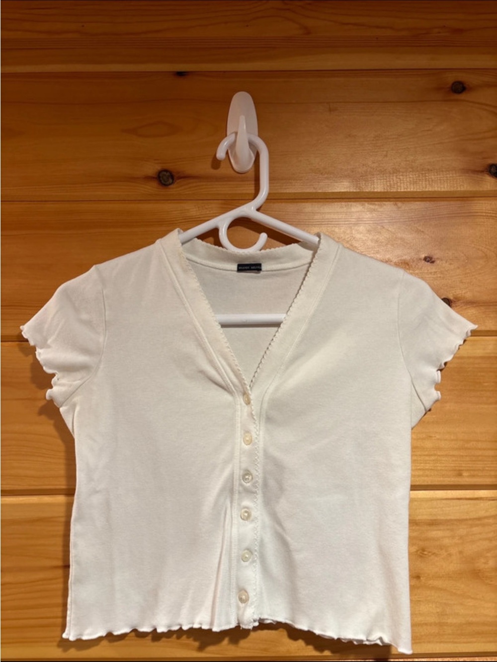 Brandy Melville White Short Sleeve Button-Front Top